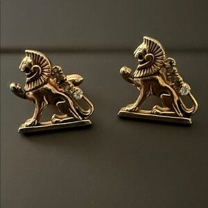 Swank Gold Lion Cufflinks with Rhinestones